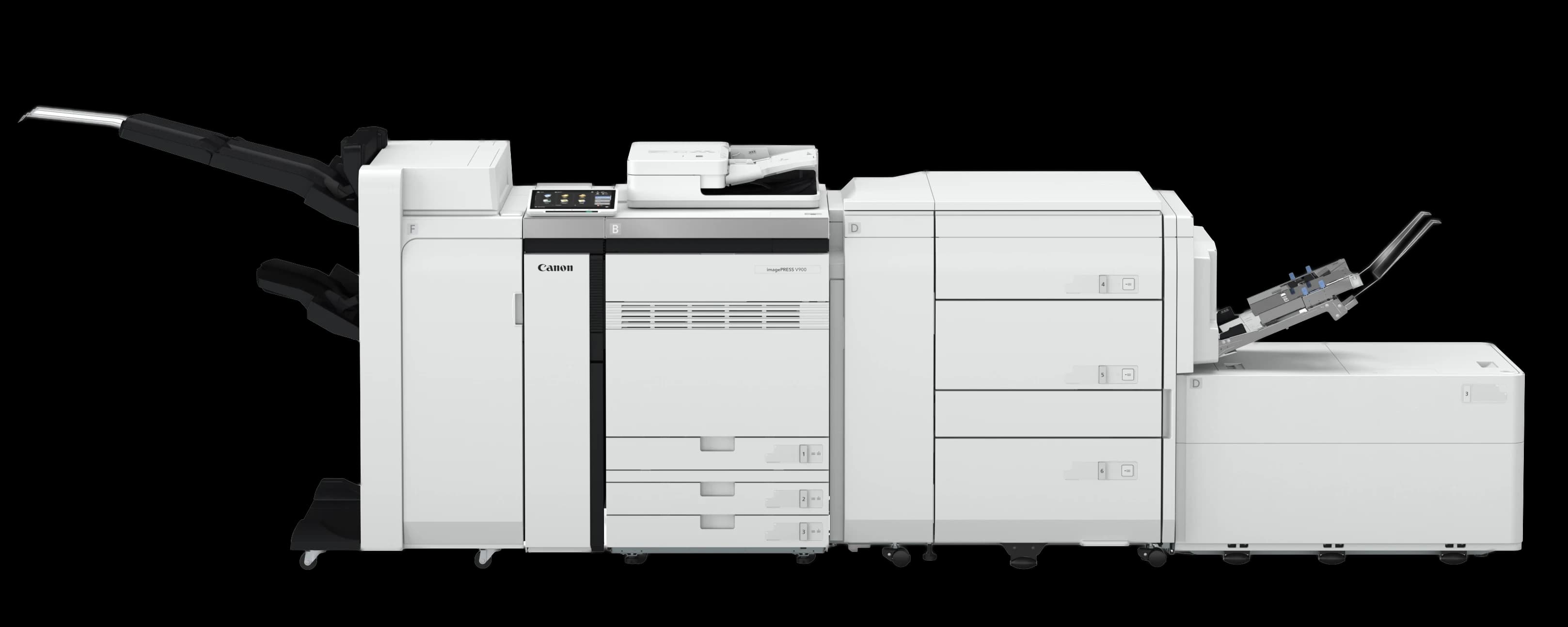 Dettaglio del corpo macchina e dell'alimentazione della Canon imagePRESS V900 series