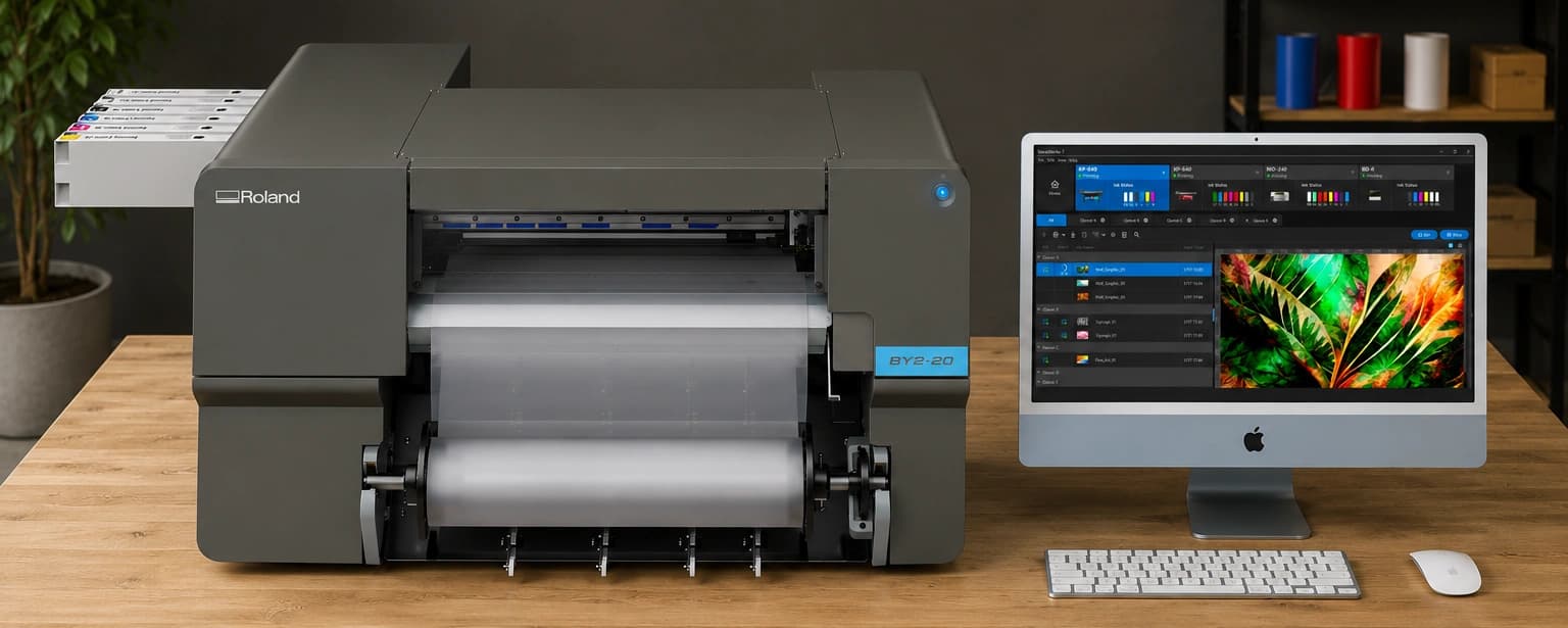 Produzione DTF compatta con Roland DG VersaSTUDIO BY2-20